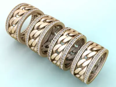 Chain Diamond ring - Miami Cuban ring - N8531 - 4 Size 3D Model Collection