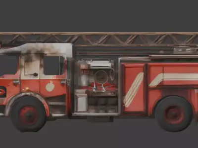 Wrecked Fire Engine 3D Model Low-poly 3D model