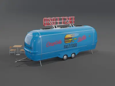 Blue Fast Food Trailer  Low-poly 3D model