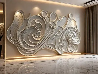3D Wall Panel mural decor set relief stl 05  3D model