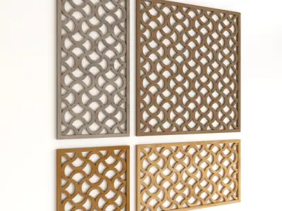 Wood Arabic Islamic pattern decorative grill screen 3D model