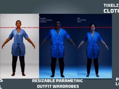 2 jeans Shirt Dress - clothyfic outfit Low-poly 3D model