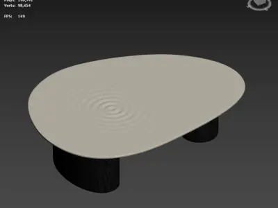 Lake Coffee Table Black Wood Base with Travertine Stone Top 3D model