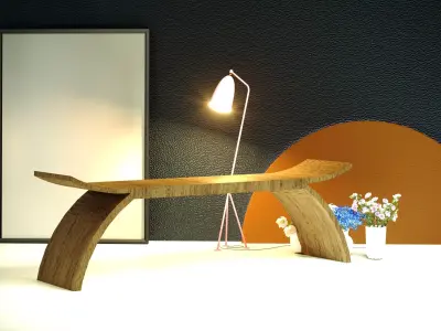 Modern Curved Wooden Bench Minimalist Designer Furniture 3D model
