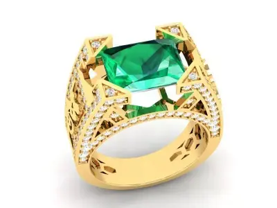 Luxury Emerald Diamond Ring for Men  406 3D print model