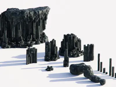 Basalt Columns and Rocks Kit PBR - Obsidian  Low-poly 3D model