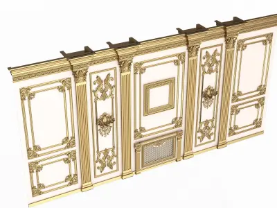 Boiserie Classic Wall with Mouldings 010 White Low-poly 3D model