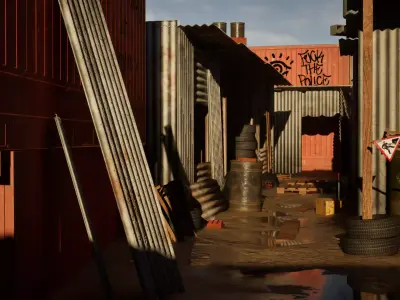 Village Of Corrugated Galvanized Iron Low-poly 3D model