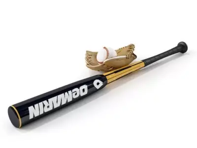 Baseball Set Bat Ball Glove 3D model