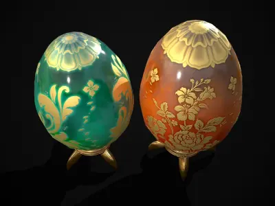 Orange Green Decorative Eggs Low-poly 3D model