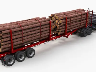 Freightliner Classic logger semitruck Low-poly 3D model