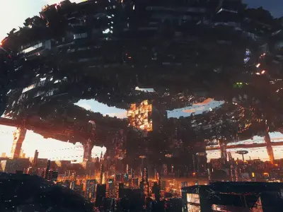 Sci-fi futuristic cyberpunk city animated Low-poly 3D model