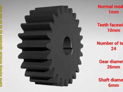 Cylindrical gear - paired - z24 m1 D26 d6 3D print model