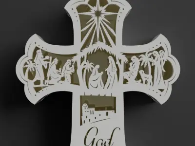nativity wall cross - can add light inside 3D print model