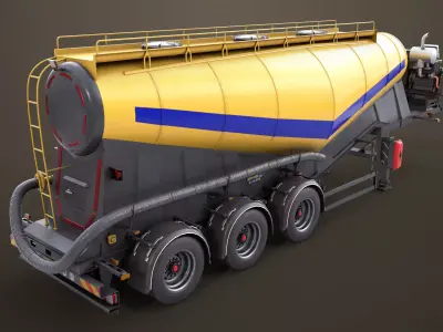 Cement Trailer Yellow Rigged All PBR Unity UE Textures Low-poly 3D model