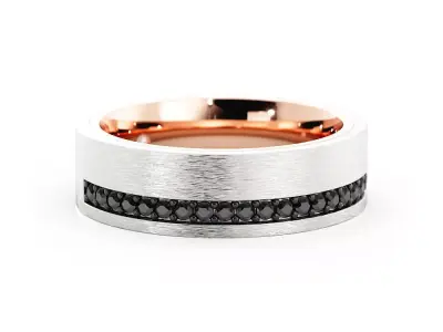 Mens Wedding Band Ring 3DM with Rendering Two Tone Black Diamond 3D print model