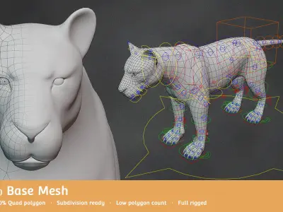 Lion Big Cat Base Mesh Low-poly 3D model