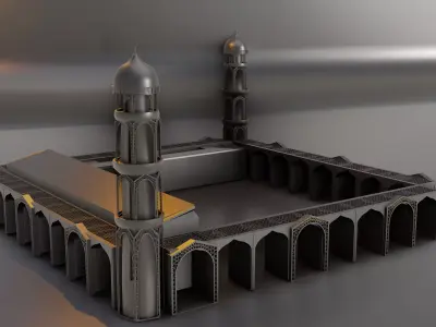 3D mosque with beautiful minaret and calligraphy 3D model