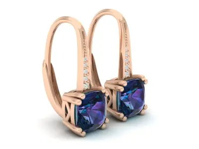 Cushion Diamond drop Earrings for woman 3D print model