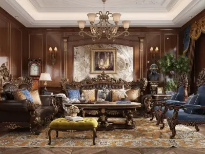 European classical living room Low-poly 3D model