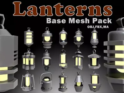 40 Lanterns Base Mesh Pack   Low-poly 3D model