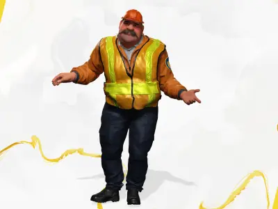 Stylized Cartoon Construction Worker Rigged Foreman builder Low-poly 3D model