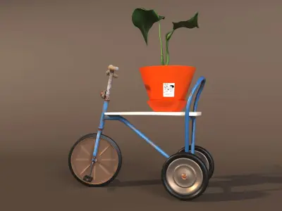 Retro bicycle with  flower pot 3D model