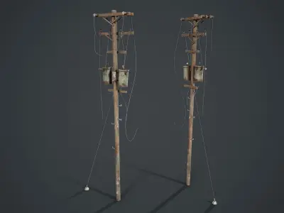 Power Pole Set PBR Game Ready Low-poly 3D model