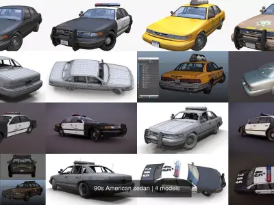 90s American sedan 3D Model Pack