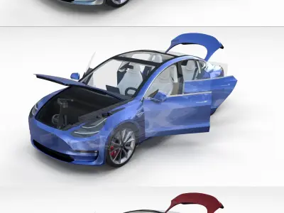 Tesla Model 3 with interior and chassis Pack 3D model