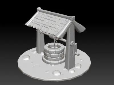 The Well low poly water with roof 3D model