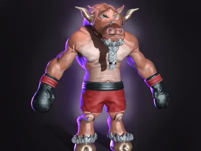 Boxer bull in boxing gloves Low-poly 3D model