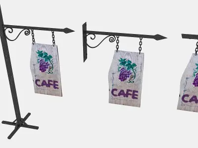 old woodden cafe sign 3D model Low-poly 3D model