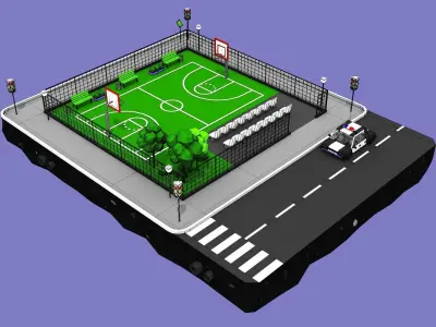 Stadium Block from Cartoon Low Poly City Low-poly 3D model