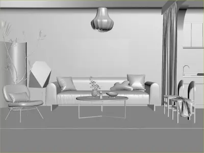Mid Century interior scene 3D model 3D model