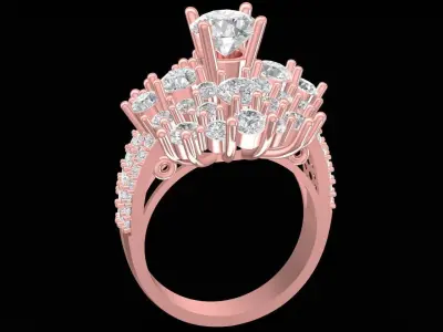 Luxury Cluster Baguette and Round Diamond Ring for Women 2644 3D print model
