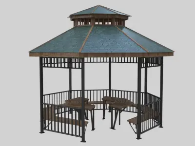 Iron Wood Garden Pergola - Gazebo 05  Low-poly 3D model