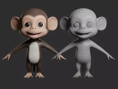 Monkey Cartoon Low-poly 3D model