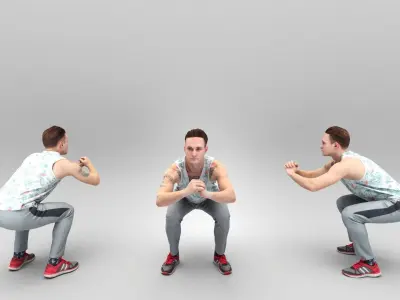 Young man doing squats 393 Low-poly 3D model