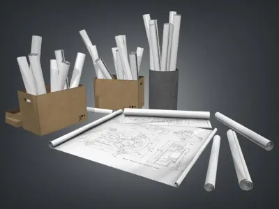 Engineering scrolls Low-poly 3D model