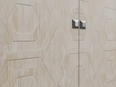 Modern Light Wash Geometric Carved Demilune 4 Door Cabinet 3D model