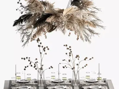 Solemn table setting in eco style from dried flowers and decor 3D model