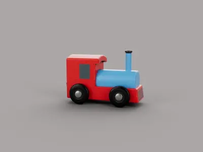 Wooden Toy Train - Engine - Game Ready Low-poly 3D model