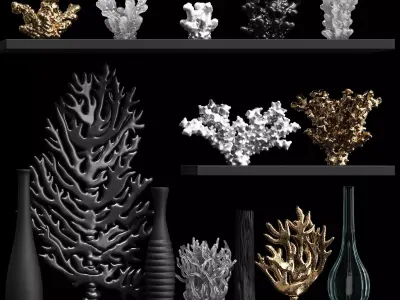 A decorative set of corals and vases consisting of 14 items 3D model