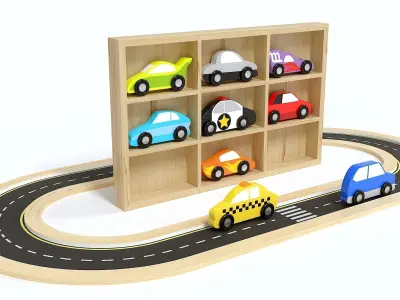 Doug Wooden Car Set and road 3D model