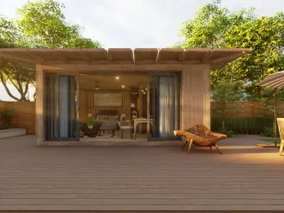 Modern Backyard Cabin with Pool and Outdoor Living Low-poly 3D model