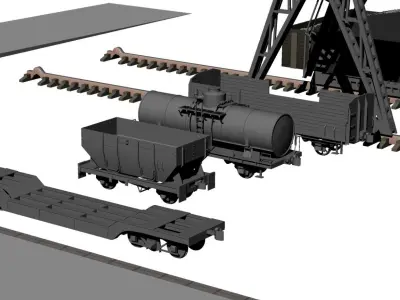Jib Crane and 4Freight Car set 3D model