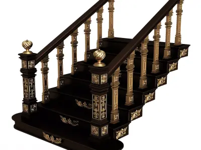 Carved Stair 02 Black Low-poly 3D model