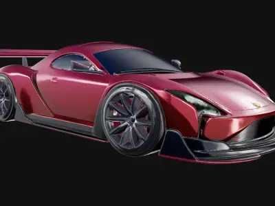 Stylized Red Sports Car with Spoiler 3D model