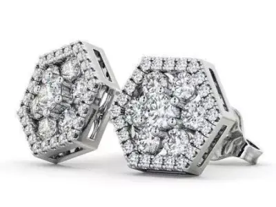 stl file hexagonal diamond stud earrings gold 3D print model